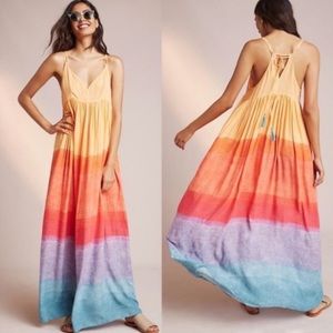 Anthropologie Carla Weeks Rainbow Empire Waist Maxi Dress